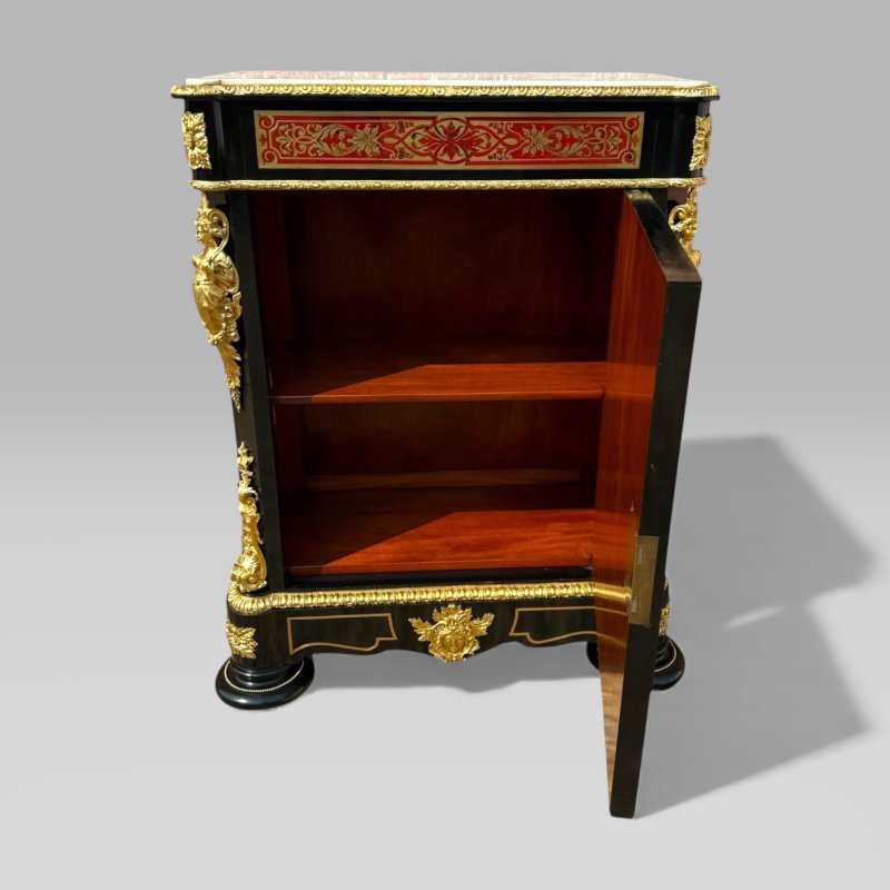 Antique French Napoleon III Ebonised Tortoiseshell Boulle & Marble Pier Cabinet - Image 7